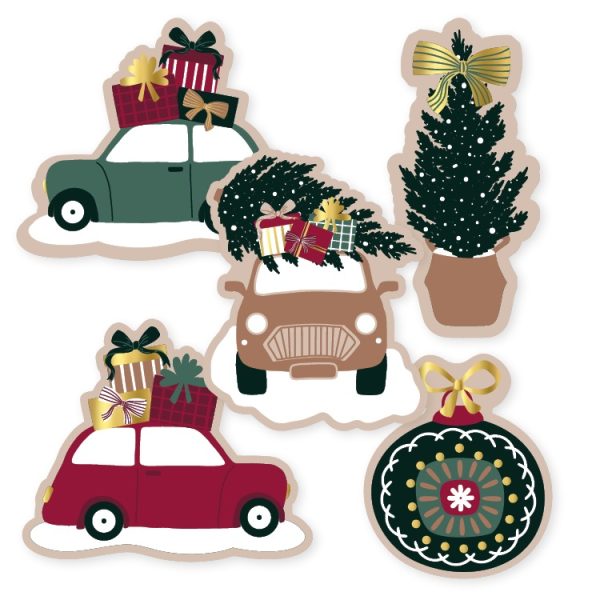 Sticker kerst auto boom 56mmx47mm ,  ( mix van 10 stuks ) - Afbeelding 1