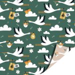 Kadopapier / inpakpapier `Ooievaar` groene basis   ( 30cmx1meter )