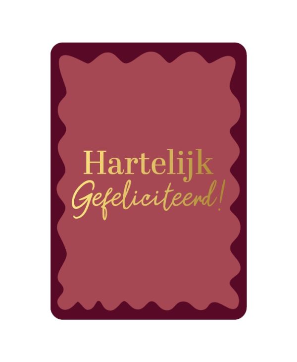KP kaart A6 `Hartelijk gefeliciteerd!` bordeaux rood burgundy met gouden letters - Afbeelding 1