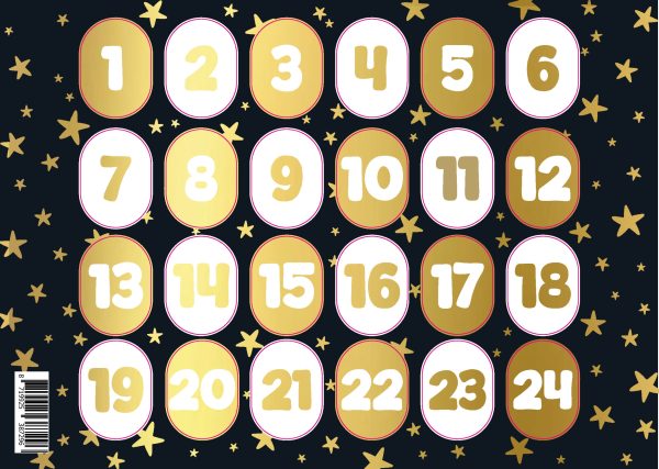 Stickervel A5 met 24 stickers , `Advent goud / wit` - Afbeelding 1