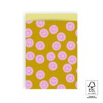 Kadozakje, Large 17cmx25 cm `Smiley`s oker geel / roze` ( per stuk )
