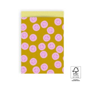 Kadozakje, Large 17cmx25 cm `Smiley`s oker geel / roze` ( per stuk )