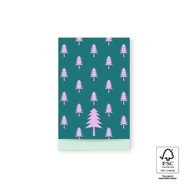 Kadozakje, Medium 12cmx19cm `Tree / kerstboom` jade / roze   ( per stuk ) - Afbeelding 1