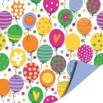 Kadopapier / inpakpapier `Ballonnen feest!` roze blauw groen geel oranje op witte basis  ( 30cmx1meter )