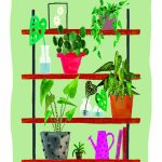 Kaartenpret, A6 kaart van karton `Kast met planten en gieter`