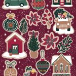 Stickervel A5 met 15 stickers , `Christmas warme kleuren` auto`s huisjes kerstboom