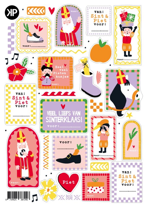 Stickervel A5 met 20 stickers , `Sinterklaasfeest` sint piet paard - Afbeelding 1