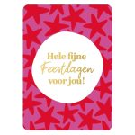 KP Kerst kaart A6 `Hele fijne feestdagen voor jou` roze met rode sterren