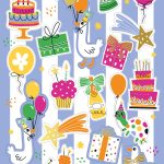 Stickervel A5 met 19 stickers , `Feest gansje` hoedje taart partijtje