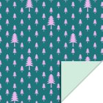 Kadopapier / inpakpapier `Tree kerstboom` jade / roze   ( 30cmx1meter )