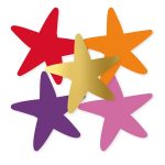 Sticker kerst sterren 45mmx44mm, `Sterren roze paars oranje goud` ( mix van 10 stuks )