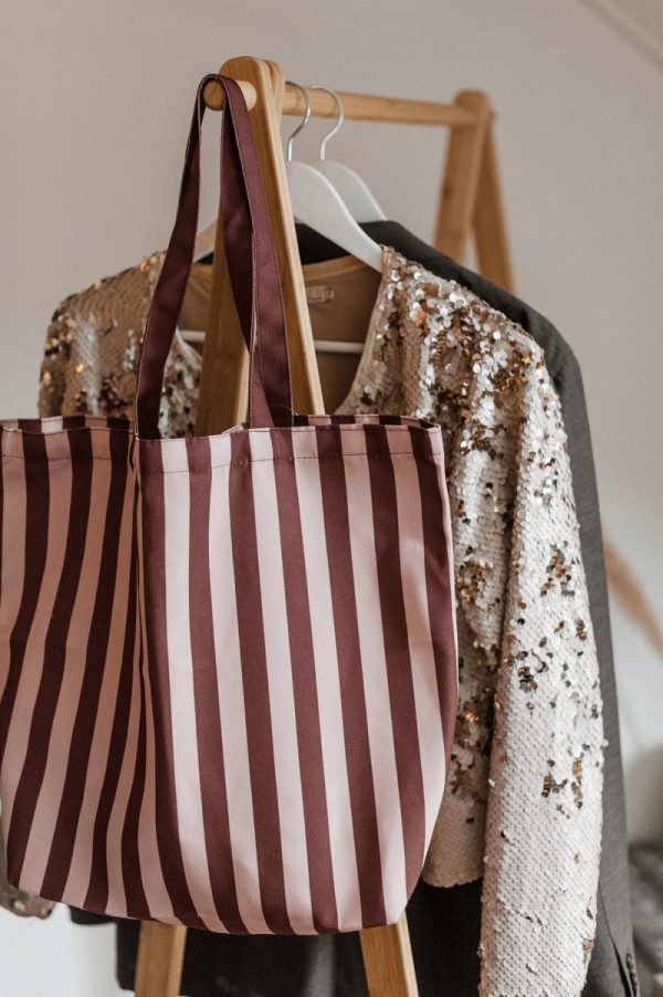 Strepen tas mokka / beige ( 48x15x38cm) - Afbeelding 2