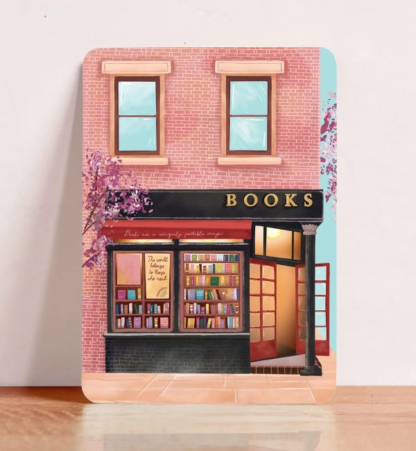 Aniet Illustration, kaart A6 `Books` boekenwinkel warme kleuren - Afbeelding 1