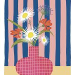 Kaartenpret, A6 kaart van karton `Roze geruite vaas met bloemen`