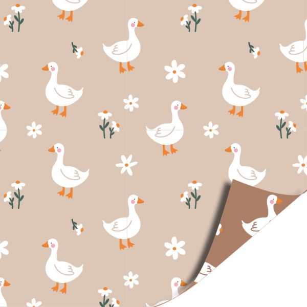 Kadopapier / inpakpapier `Gansje goose` beige basis   ( 30cmx1meter ) - Afbeelding 1
