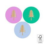 Sticker kerst rond 35mm , `Modern tree vrolijke kleuren` roze blauw groen ( mix van 10 stuks )