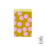 Kadozakje, Medium 12cmx19cm `Smiley`s oker geel / roze`  ( per stuk )
