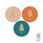Sticker kerst rond 35mm , `Modern tree warme kleuren` roest jade beige ( mix van 10 stuks )