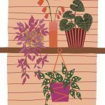 Kaartenpret, A6 kaart van karton `Planten en bloemen op plank`