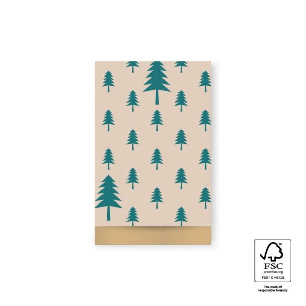 Kadozakje, Medium 12cmx19cm `Tree / kerstboom` beige / jade   ( per stuk ) - Afbeelding 1