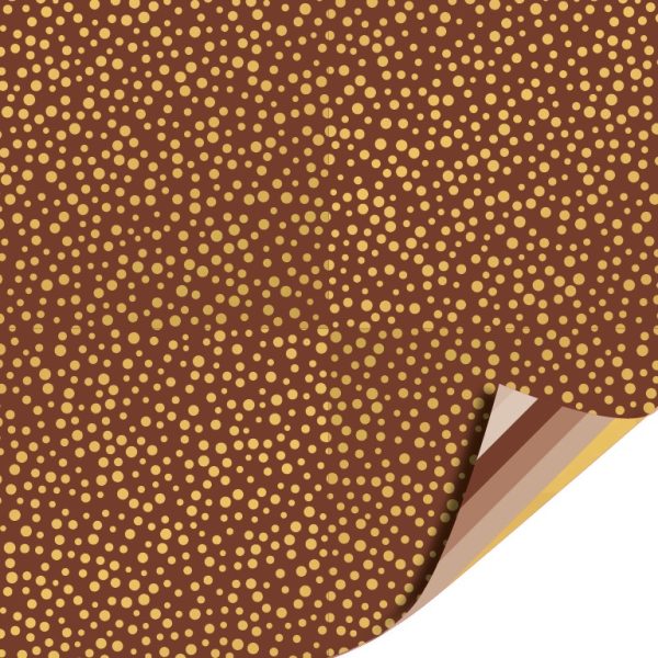Kadopapier / inpakpapier `Stippen dots goud op bruin`   ( 30cmx1meter ) - Afbeelding 1