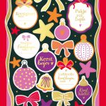 Stickervel A5 met 20 stickers , `Colorful Christmas` kerstballen strikjes sterren