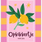 Sizzy Kaart A6 `Opkikkertje voor jou` citroentjes roze gele rand