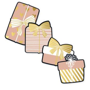 Sticker 44mm x 56mm , `Kadootjes nude goud wit`  ( mix van 10 stuks )