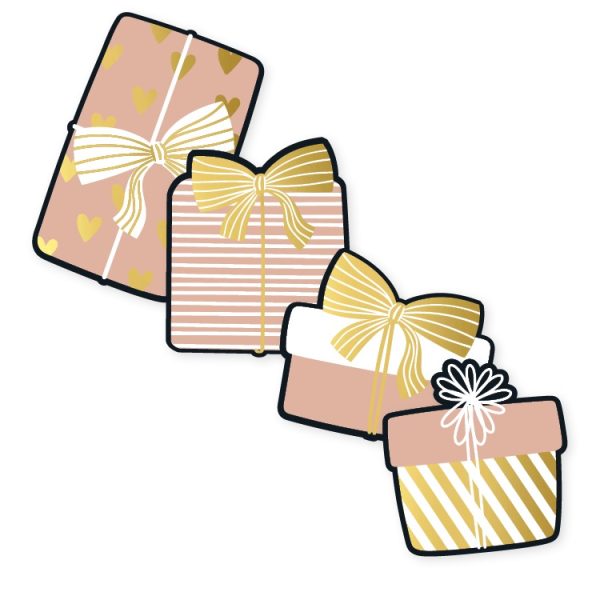 Sticker 44mm x 56mm , `Kadootjes nude goud wit`  ( mix van 10 stuks ) - Afbeelding 1