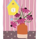 Kaartenpret, A6 kaart van karton `Vaas met bloemen en gele klok`