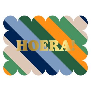 KP Kaart A6 bubble `Hoera!` diagonale strepen groen blauw grijs