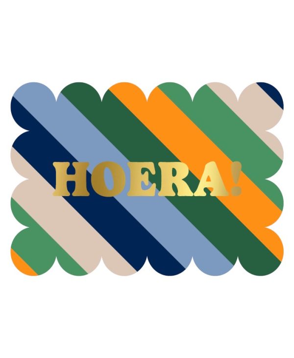 KP Kaart A6 bubble `Hoera!` diagonale strepen groen blauw grijs - Afbeelding 1