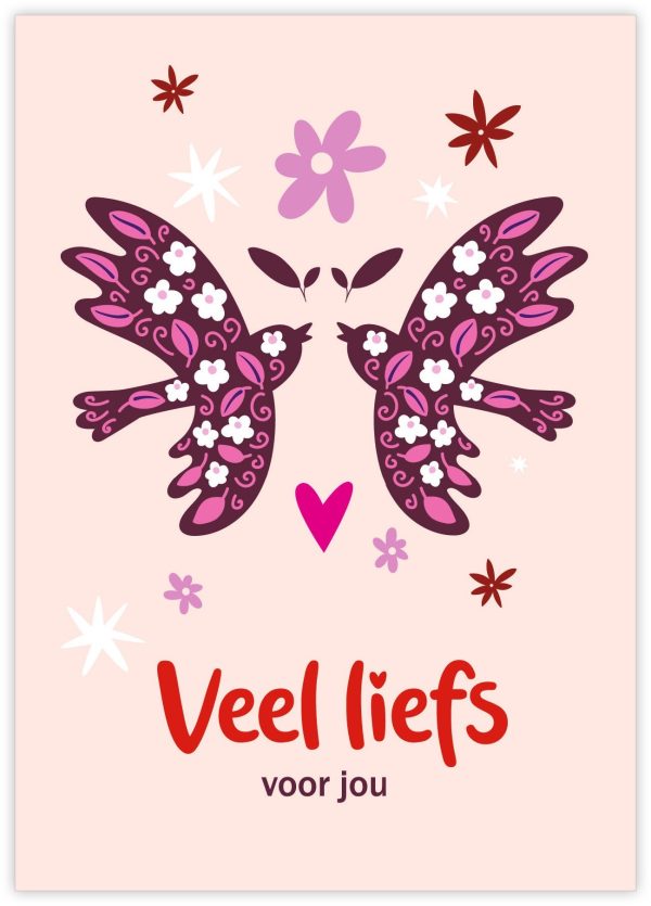 Sizzy Kaart A6 `Veel liefs voor jou` vogels hartje bloemen - Afbeelding 1