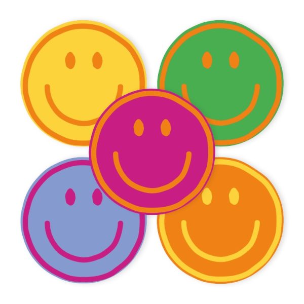 Sticker rond 39mm , `Smiley`s roze oranje groen blauw geel mix`  ( mix van 10 stuks ) - Afbeelding 1