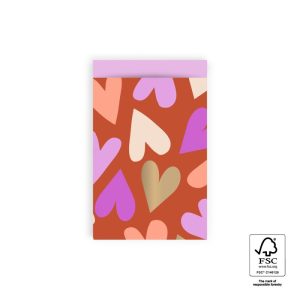 Kadozakje, Medium 12cmx19cm `Big hearts` cognac / pink  ( per stuk )