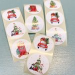 Sticker kerst rond 35mm , `Auto voordeur kerstboom`  ( mix van 10 stuks )