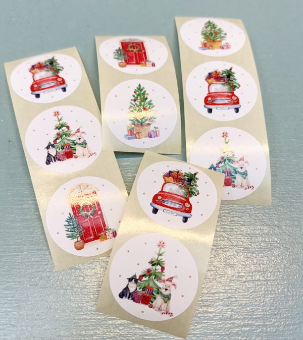 Sticker kerst rond 35mm , `Auto voordeur kerstboom`  ( mix van 10 stuks ) - Afbeelding 1
