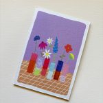 Kaartenpret, A6 kaart van karton `Zes vaasjes met bloem`