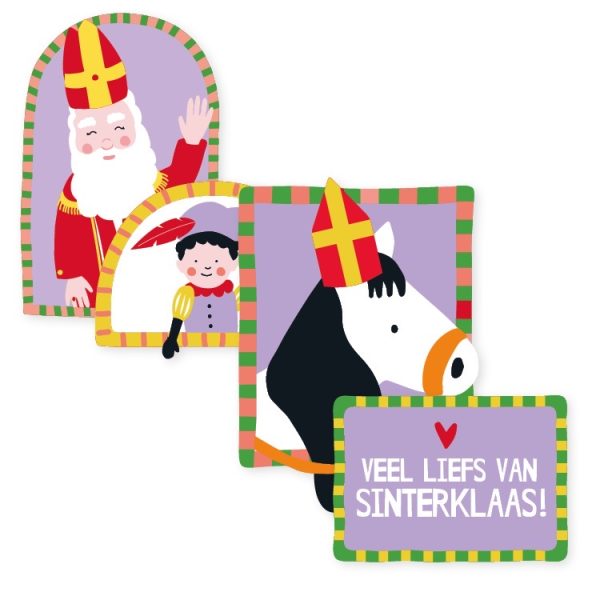 Sticker 49mm x 51mm , `Sint piet paard`lila groen oranje ( mix van 10 stuks ) - Afbeelding 1