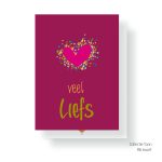 JUDITH maakt , A6 kaart `Veel liefs` burgundy met roze hart en confetti