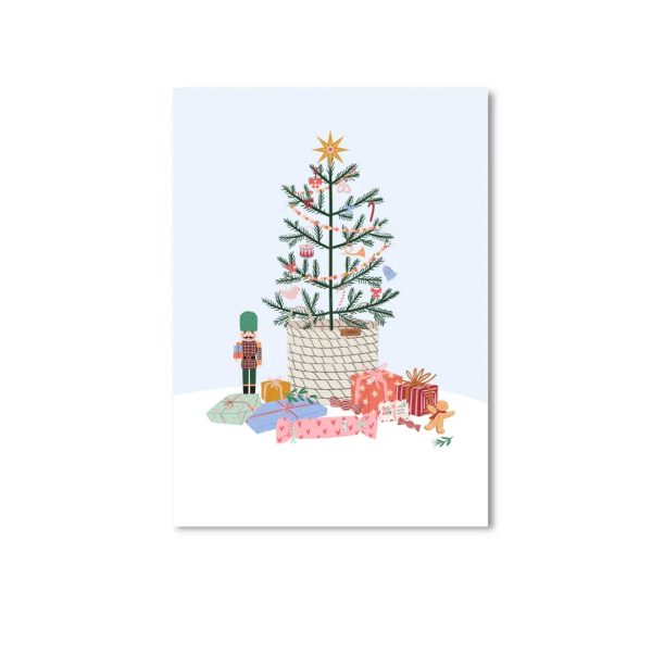 OnlyHappyThings , Kerst kaart A6 `Kerstboom met decoratie en kadootjes` - Afbeelding 1