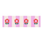 Sticker rechthoek 100mmx30mm `4 Bloemetjes met roze streep`   ( set van 10 stuks )