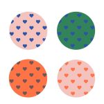 Sticker rond 50mm `Roze groen oranje met hartjes print`   ( mix van 10 stuks )