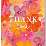 By Streepjes Designs, A6 kaart `Thank you` roze oranje paarse bloemen print