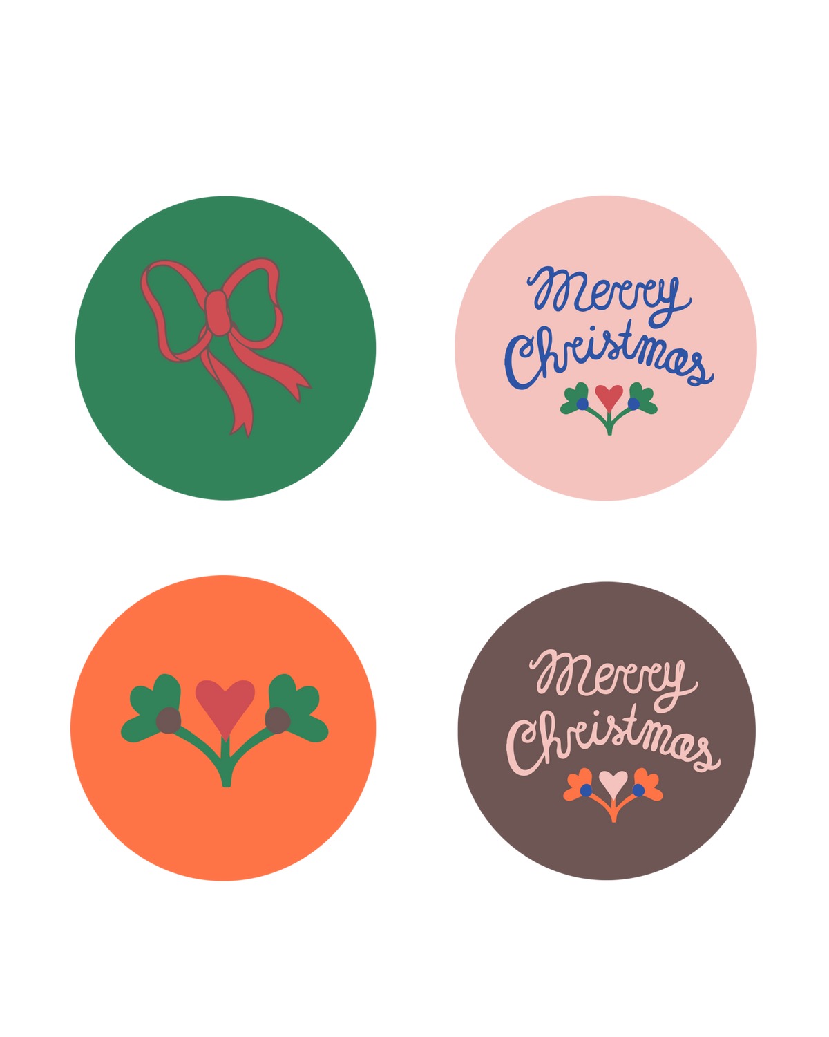 Afbeelding 16 Sticker rond 50mm `Merry Christmas / strik / bloem` groen roze oranje bruin ( mix van 10 stuks ) - Afbeelding 1