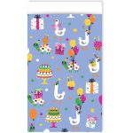 Kadozakje, Medium 12cmx19cm `Feest gansje schildpad ballonnen taart` op blauwe basis   ( per stuk )