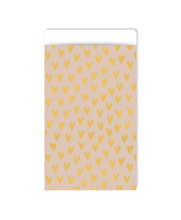 Kadozakje, Small 7cmx13cm `Gouden hartjes beige`   ( per stuk ) - Afbeelding 1