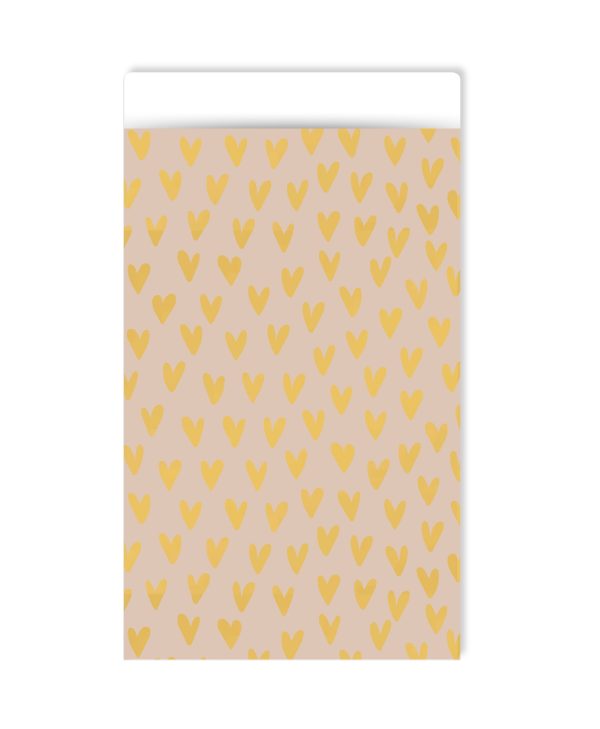 Kadozakje, Medium 12cmx19cm `Gouden hartjes beige` ( per stuk ) - Afbeelding 1