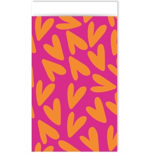 Kadozakje, Medium 12cmx19cm `Harten oranje op roze`  ( per stuk )