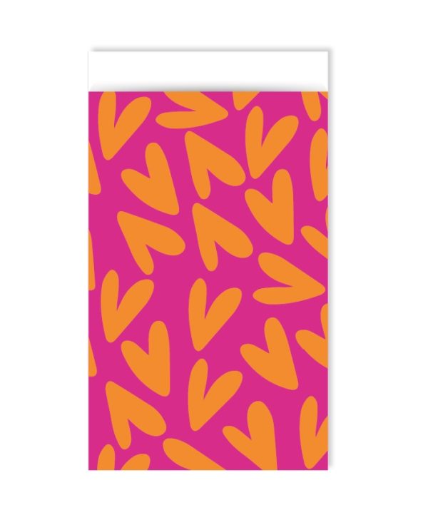 Kadozakje, Medium 12cmx19cm `Harten oranje op roze`  ( per stuk ) - Afbeelding 1